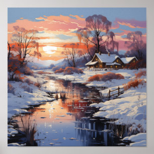 Póster Poster panorámico al aire libre del atardecer de i