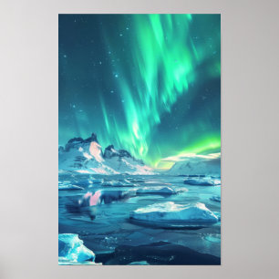 Póster Poster Panorámico Antártica Aurora Borealis