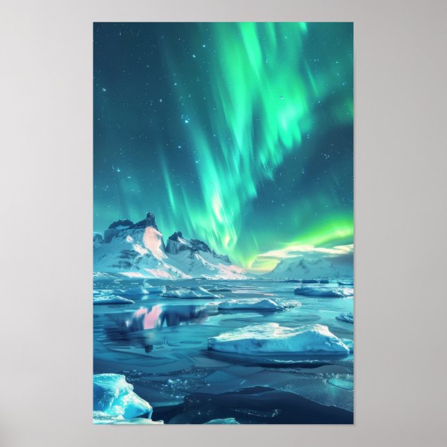 Póster Poster Panorámico Antártica Aurora Borealis (Frente)