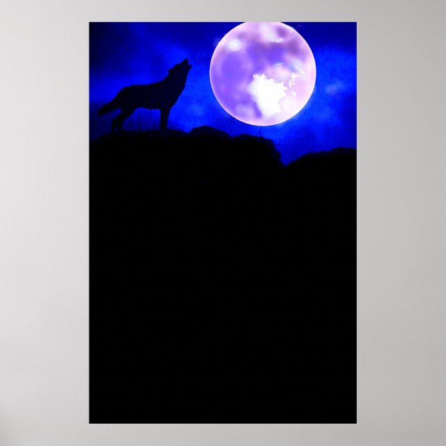 Póster Poster Panorámico Wolf & Moon Imprimir (Frente)