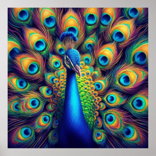 Póster Poster: pavo real azul, plumas