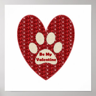 Póster Poster Paw Heart Red White Be My Valentine