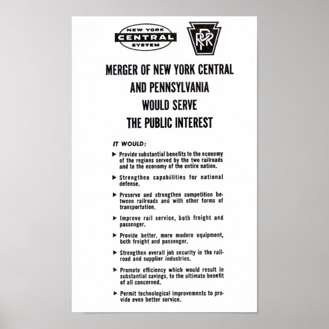 Póster Poster Penn Central Railroad Merger 1968 (Frente)