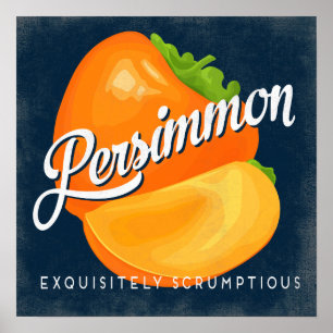 Póster Poster Persimmon de la etiqueta de fruta cosecha