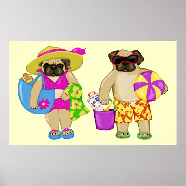 Póster Poster personalizable Beach Pugs (Frente)