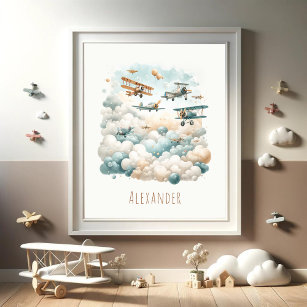 Póster Poster personalizable de aeronaves de época y nube