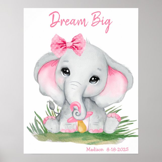 Póster Poster personalizada de elefante rosa grande de su (Frente)