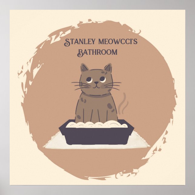 Póster Poster personalizado, baño de gato, gato marrón (Frente)