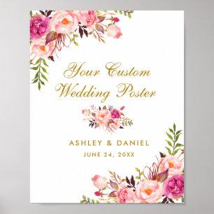 Póster Poster Personalizado Boda Rubor Floral Gold