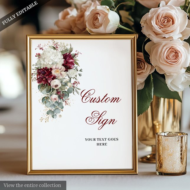 Póster Poster Personalizado Boho Borgoña Boda blanco mode (Modern Boho Burgundy White Wedding Custom Poster)