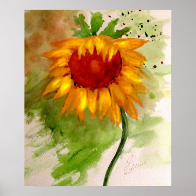 Póster Poster Personalizado de acuarela de girasol (Frente)