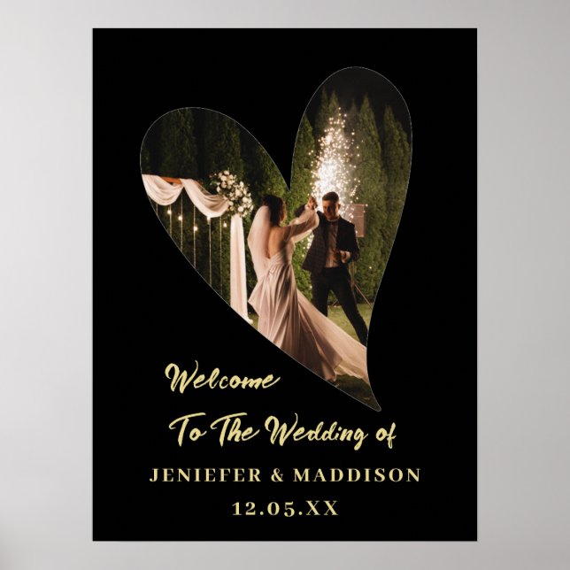 Póster Poster Personalizado De boda Negro Y Oro (Frente)