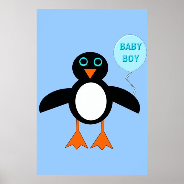 Póster Poster pingüino de niño azul lindo (Frente)