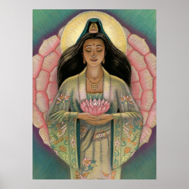 Póster Poster "Pink Lotus Heart" de la diosa Kuan Yin (Frente)