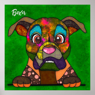 Póster Poster pintado a mano con cara de perro Crazy Boxe
