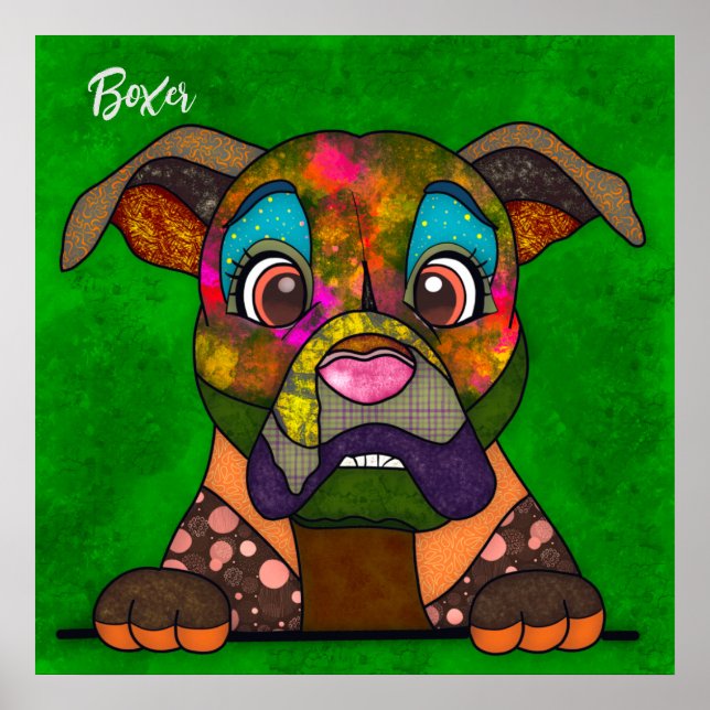 Póster Poster pintado a mano con cara de perro Crazy Boxe (Frente)