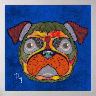 Póster Poster pintado a mano del perro Pug loco