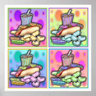 Póster Poster, pinturas - Pop Art Hot Dog con chupas y un