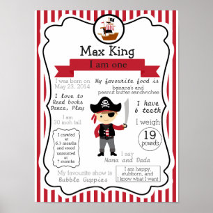 Póster Poster pirata de primer cumpleaños para un niño