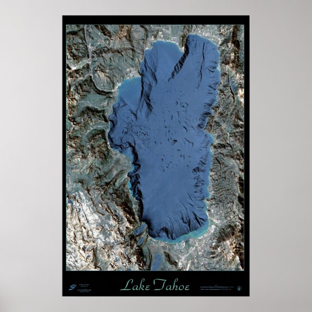 Póster Poster por satélite del Lago Tahoe California/Neva (Frente)