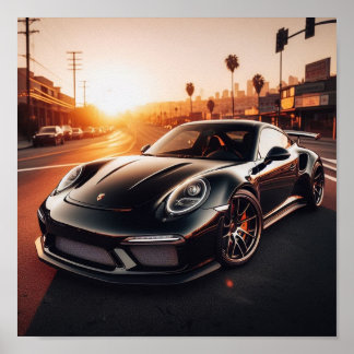 Póster Poster Porsche Sunset negro