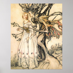 Póster Poster Princesa de cuento de hadas y Elf de árbol