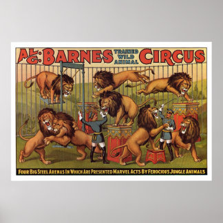 Póster Poster publicitario de Barnes Circus de los años 2