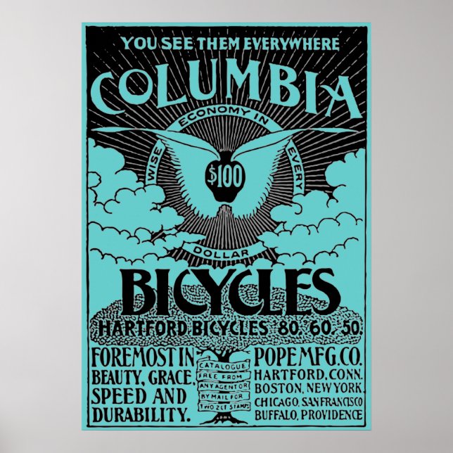 Póster Poster publicitario de bicicletas de Columbia Vint (Frente)
