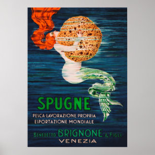 Póster Poster publicitario de cosecha de sirena y esponja