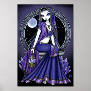 Póster Poster púrpura de la hada de la sari de la luna de