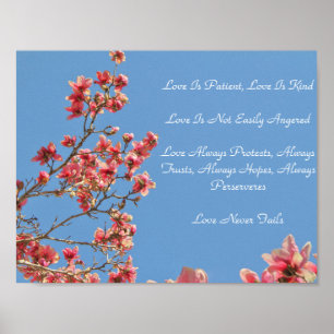 Póster Poster que describe amor, flores rosadas, cielo az