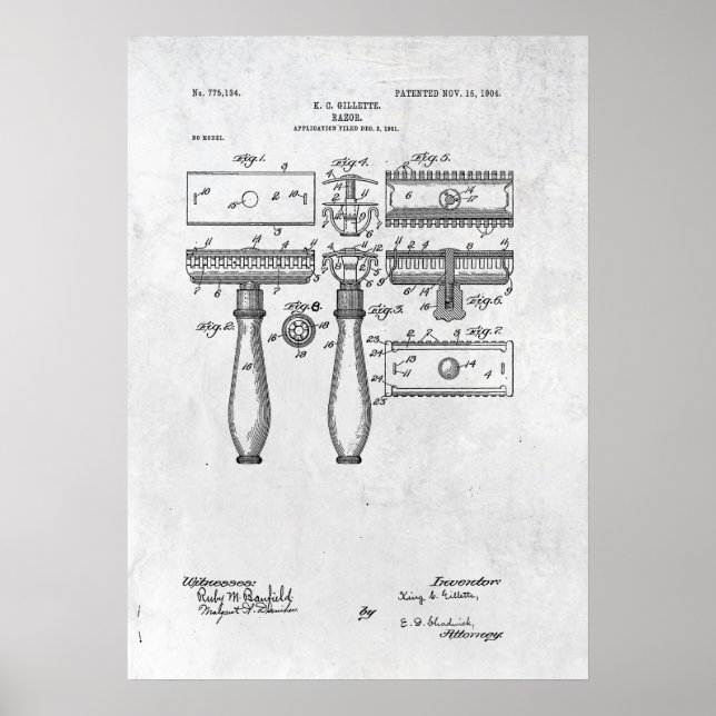 Póster Poster Razor Patent Print 1904 (Frente)