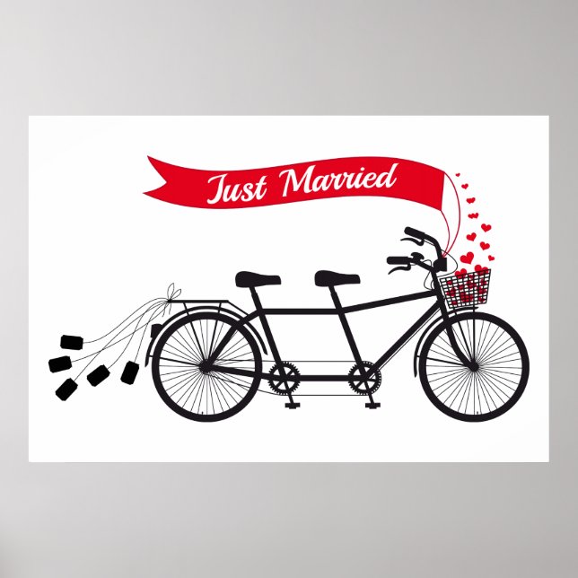 Póster Poster recién casado, bicicleta boda tándem (Frente)