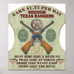 PÓSTER POSTER - RECLUTAMIENTO DE TEXAS RANGERS 1887