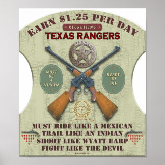 PÓSTER POSTER - RECLUTAMIENTO DE TEXAS RANGERS 1887