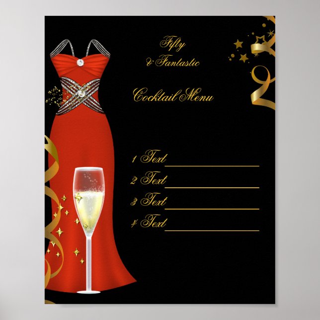 Póster Poster Red Cocktail Menu Canvas Print (Frente)