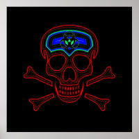 Poster Red Neon Skull & Crossbone