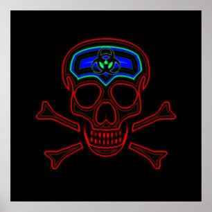 Póster Poster Red Neon Skull & Crossbone