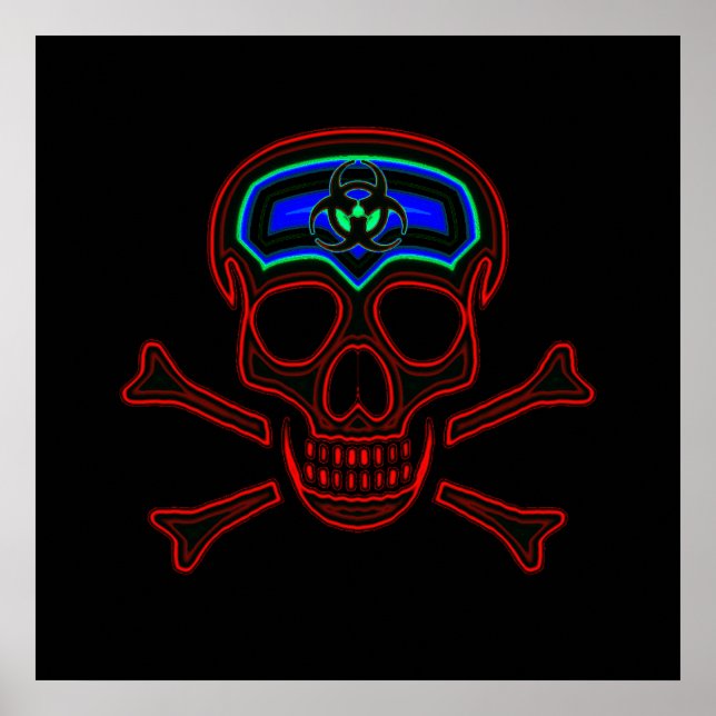 Póster Poster Red Neon Skull & Crossbone (Frente)