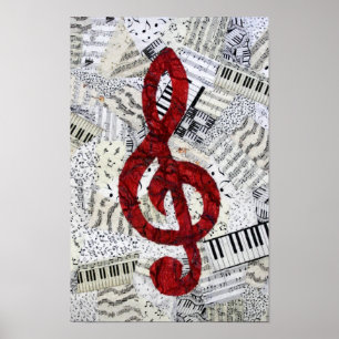 Póster Poster Red Treble Clef