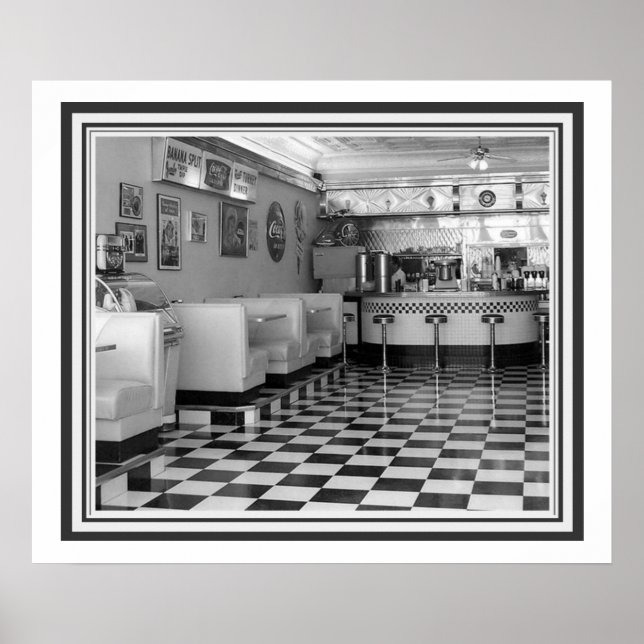 Póster Poster Retro B&W Diner 20 x 24 (Frente)