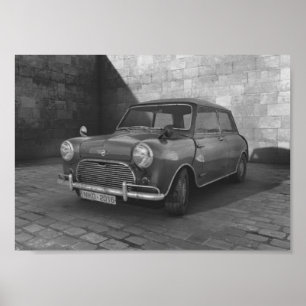 Póster Poster retro blanco y negro de Mini Cooper del
