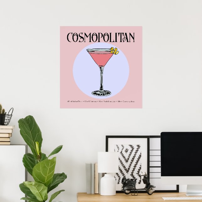 Póster Poster Retro Cosmopolitan Cocktail Ilustracion (Oficina en casa)