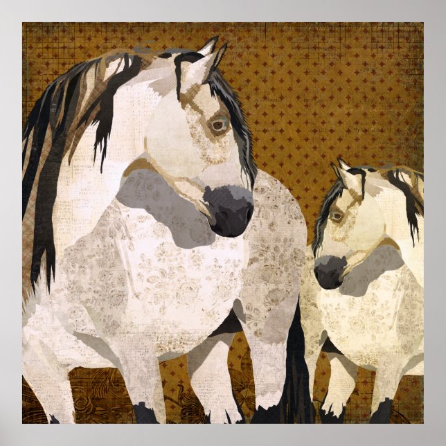Póster Poster retro de caballos blancos (Frente)