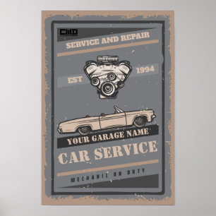 Póster Poster retro de garaje de servicio de coches para 