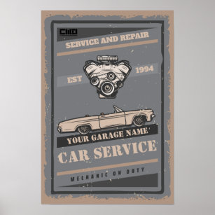 Póster Poster retro de garaje de servicio de coches para 
