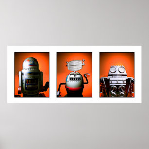 Póster Poster retro de la formación 01 del robot del