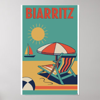 Póster Poster retro de la localidad francesa de Biarritz