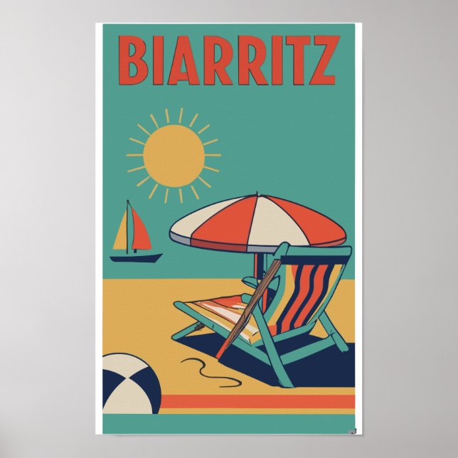 Póster Poster retro de la localidad francesa de Biarritz (Frente)