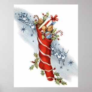 Póster Poster retro de la media de Santa del navidad del